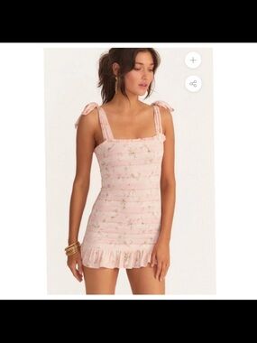 LoveShackFancy Ballet Pink Norna Smocked Tie-Shoulder Minidress with Ties